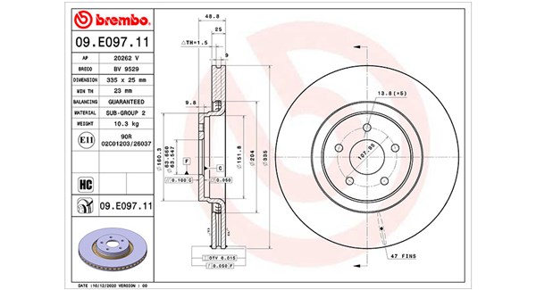 MAGNETI MARELLI Bremseskive 360406172901 ventileret 335mm 25mm for FORD