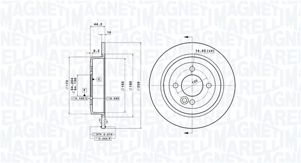 MAGNETI MARELLI Bremseskive 360406002801 fuld 259mm 10mm for MINI