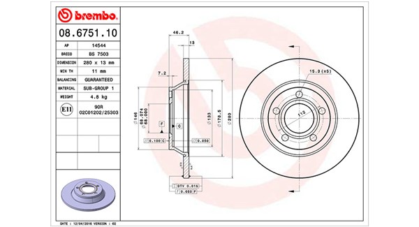 MAGNETI MARELLI Bremseskive 360406001500 280mm 13mm for VW AUDI