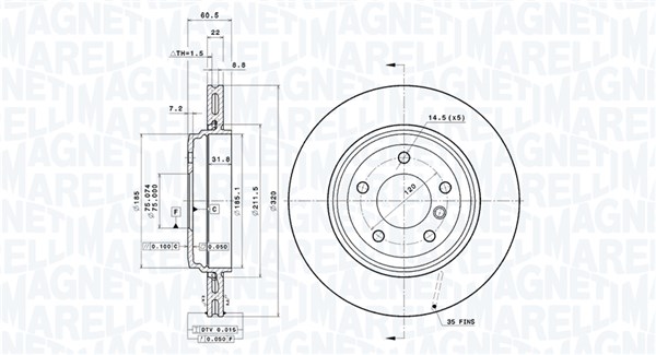 MAGNETI MARELLI Bremseskive 360406004201 ventileret 320mm 22mm for BMW