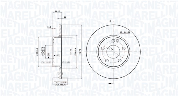 MAGNETI MARELLI Bremseskive 360406007101 fuld 276mm 12mm for MERCEDES-BENZ