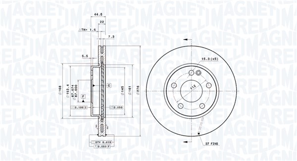 MAGNETI MARELLI Bremseskive 360406007201 ventileret 276mm 22mm for MERCEDES-BENZ