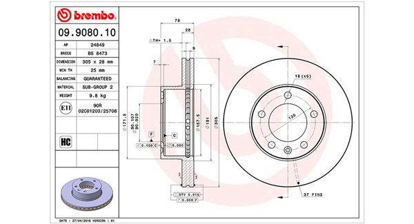 MAGNETI MARELLI Bremseskive 360406008900 ventileret 306mm 28mm for OPEL VAUXHALL NISSAN RENAULT