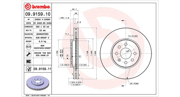 MAGNETI MARELLI Bremseskive 360406008400 ventileret 280mm 25mm for OPEL VAUXHALL