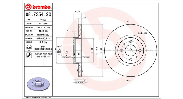 MAGNETI MARELLI Bremseskive 360406010600 281mm 15mm for LANCIA
