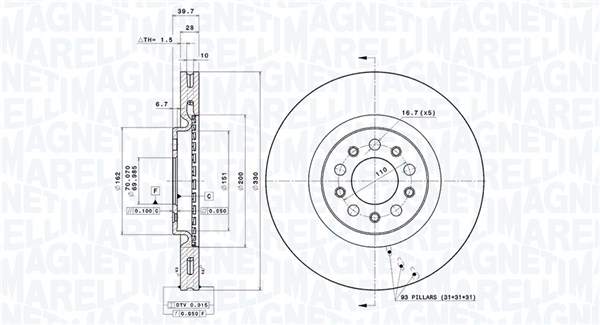 MAGNETI MARELLI Bremseskive 360406011701 Indvendig ventileret- ventilering med dråbeformede blade 330mm 28mm for ALFA ROMEO JEEP (GAC FCA)