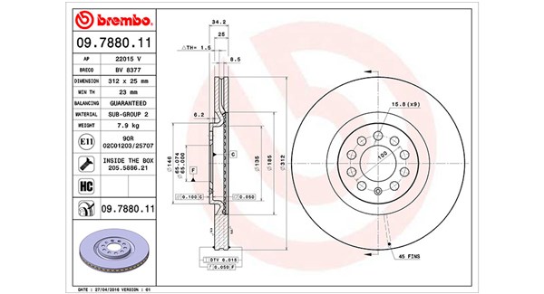 MAGNETI MARELLI Bremseskive 360406013101 ventileret 312mm 25mm for VW