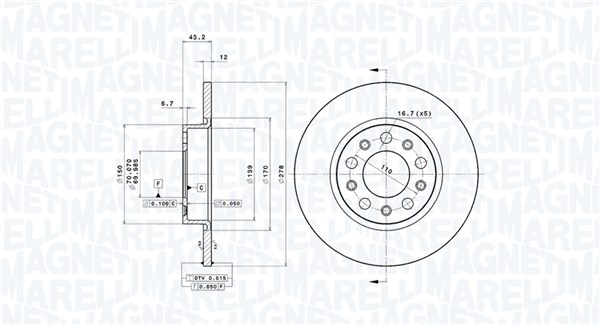 MAGNETI MARELLI Bremseskive 360406011401 fuld 278mm 12mm for ALFA ROMEO JEEP FIAT JEEP (GAC FCA) CHRYSLER