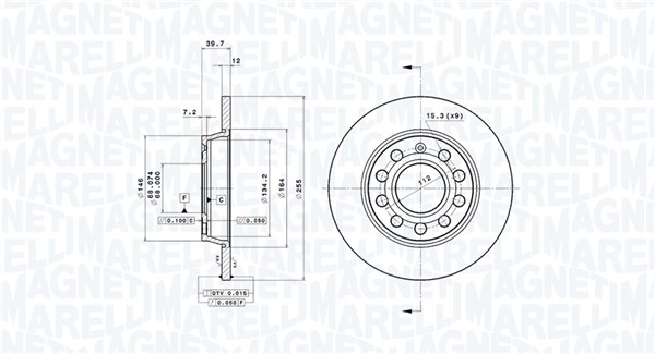 MAGNETI MARELLI Bremseskive 360406013401 fuld 255mm 12mm for VW AUDI (FAW)