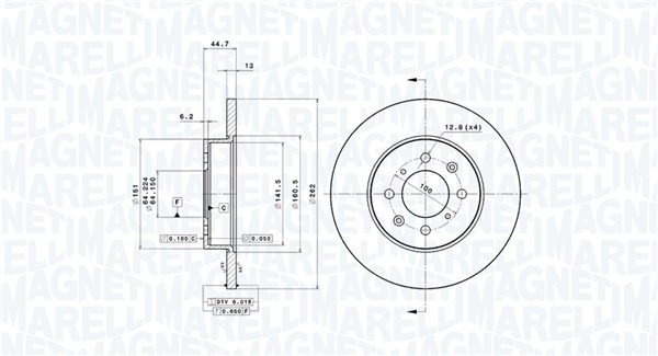 MAGNETI MARELLI Bremseskive 360406014500 262mm 13mm for ROVER
