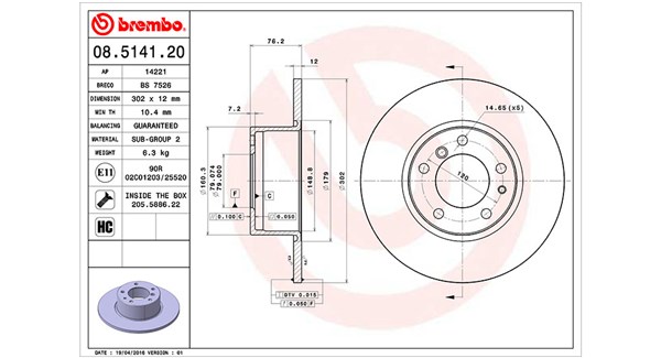 MAGNETI MARELLI Bremseskive 360406015500 fuld 302mm 12mm for BMW