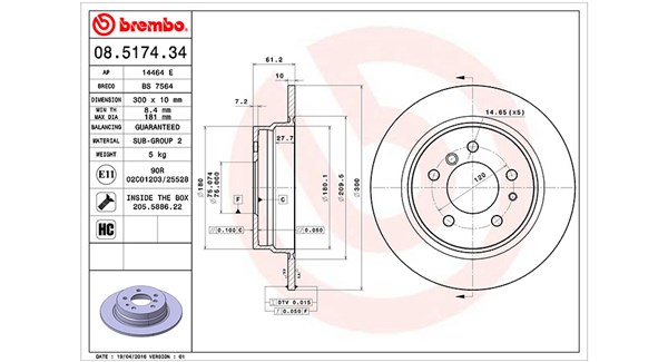 MAGNETI MARELLI Bremseskive 360406015600 fuld 300mm 10mm for BMW