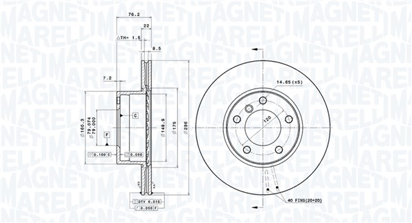 MAGNETI MARELLI Bremseskive 360406016301 ventileret 296mm 22mm for BMW