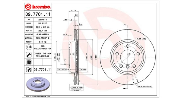 MAGNETI MARELLI Bremseskive 360406016701 ventileret 300mm 22mm for BMW