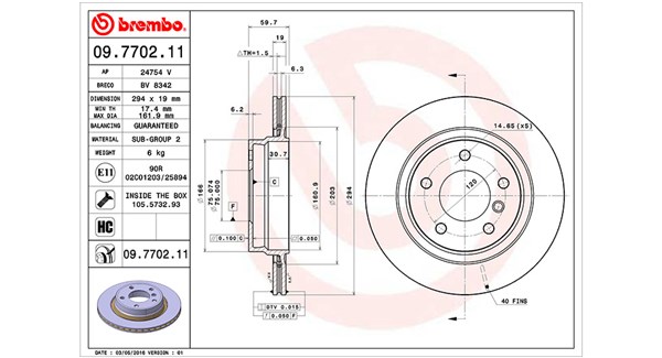 MAGNETI MARELLI Bremseskive 360406016801 ventileret 294mm 19mm for BMW