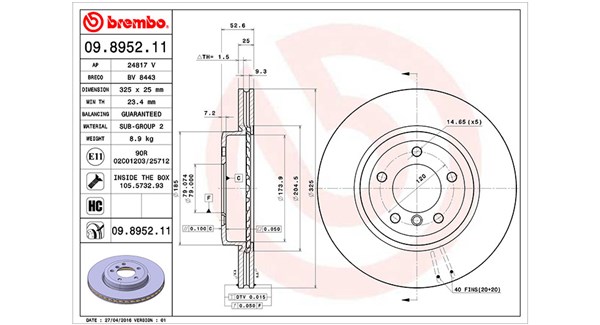 MAGNETI MARELLI Bremseskive 360406017101 ventileret 325mm 25mm for BMW