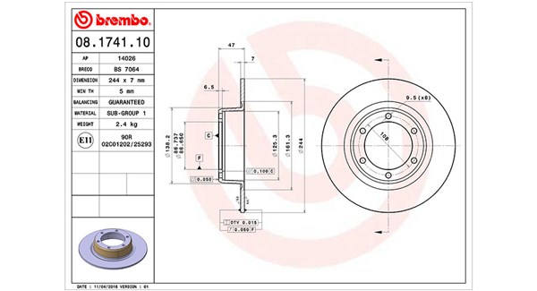 MAGNETI MARELLI Bremseskive 360406017500 244mm 7mm for PEUGEOT