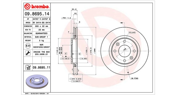 MAGNETI MARELLI Bremseskive 360406018700 266mm 22mm for PEUGEOT CITROËN DS OPEL
