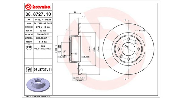 MAGNETI MARELLI Bremseskive 360406018800 276mm 14mm for CITROËN