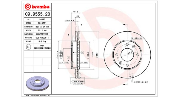 MAGNETI MARELLI Bremseskive 360406019700 257mm 24mm for HYUNDAI KIA