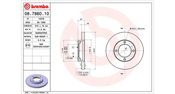MAGNETI MARELLI Bremseskive 360406019500 210mm 16mm for CITROËN DAIHATSU PIAGGIO