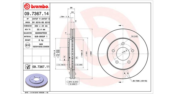 MAGNETI MARELLI Bremseskive 360406020000 282mm 24mm for PLYMOUTH DODGE CHRYSLER