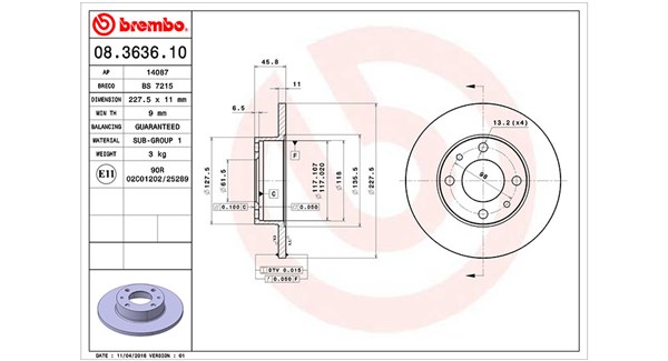MAGNETI MARELLI Bremseskive 360406020400 227mm 11mm for ZASTAVA AUTOBIANCHI FIAT SEAT LANCIA FSO