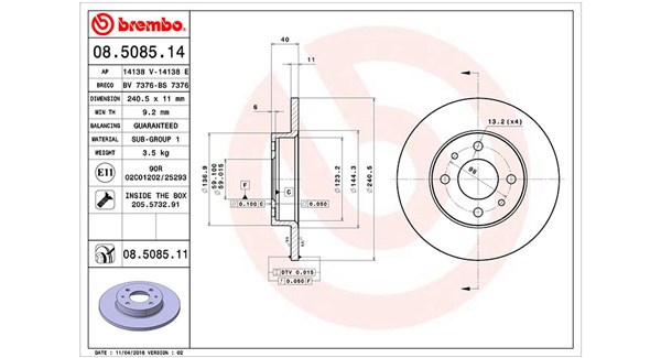 MAGNETI MARELLI Bremseskive 360406021600 240mm 11mm for FORD FIAT ZASTAVA ABARTH ALFA ROMEO
