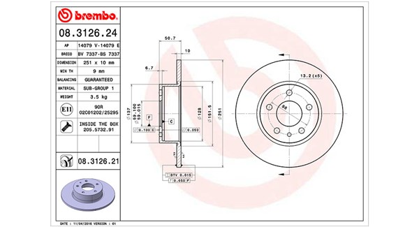 MAGNETI MARELLI Bremseskive 360406021100 252mm 10mm for LANCIA ALFA ROMEO FIAT