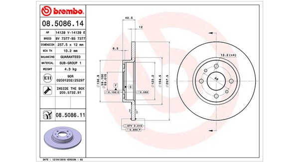 MAGNETI MARELLI Bremseskive 360406021800 257mm 12mm for LANCIA FIAT ALFA ROMEO