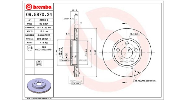 MAGNETI MARELLI Bremseskive 360406022100 257mm 20mm for FIAT PEUGEOT CITROËN