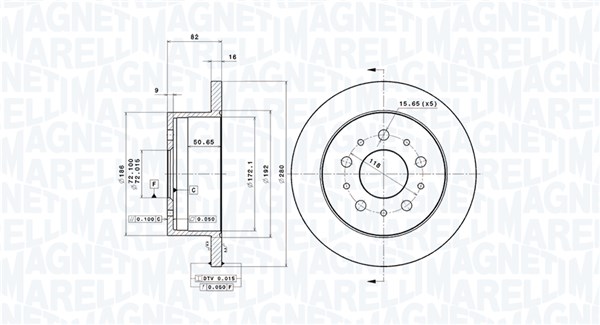 MAGNETI MARELLI Bremseskive 360406023500 280mm 16mm for FIAT PEUGEOT CITROËN