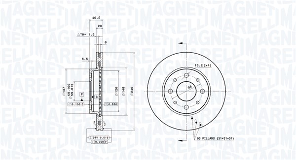 MAGNETI MARELLI Bremseskive 360406023700 240mm 20mm for FORD FIAT