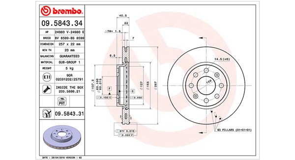 MAGNETI MARELLI Bremseskive 360406024300 257mm 22mm for OPEL VAUXHALL FIAT