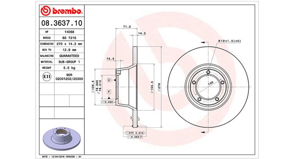 MAGNETI MARELLI Bremseskive 360406024400 270mm 14mm for FORD
