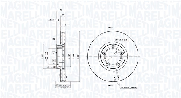 MAGNETI MARELLI Bremseskive 360406025800 254mm 24mm for FORD