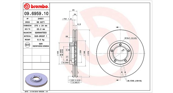 MAGNETI MARELLI Bremseskive 360406025900 270mm 24mm for FORD