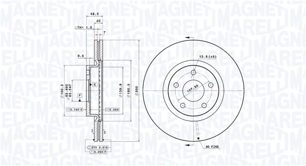 MAGNETI MARELLI Bremseskive 360406026401 ventileret 300mm 25mm for VOLVO FORD