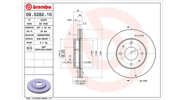 MAGNETI MARELLI Bremseskive 360406026600 257mm 22mm for NISSAN HYUNDAI NISSAN (DFAC)