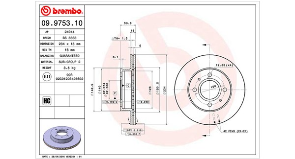 MAGNETI MARELLI Bremseskive 360406027200 ventileret 234mm 18mm for HYUNDAI