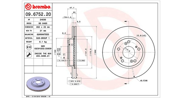 MAGNETI MARELLI Bremseskive 360406027900 282mm 23mm for HONDA