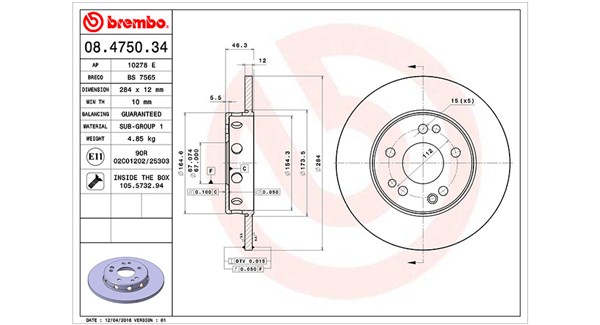 MAGNETI MARELLI Bremseskive 360406031100 284mm 12mm for MERCEDES-BENZ