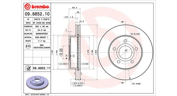 MAGNETI MARELLI Bremseskive 360406029900 305mm 26mm for JEEP