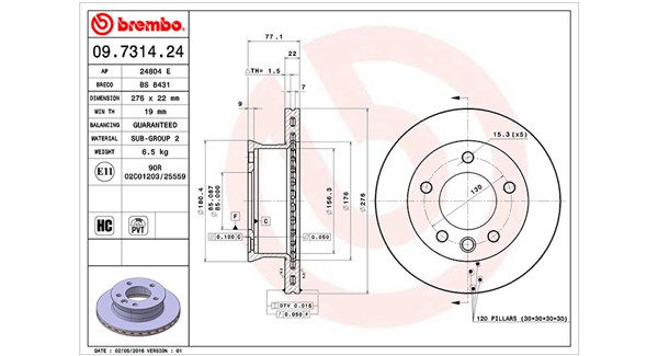 MAGNETI MARELLI Bremseskive 360406032500 Indvendig ventileret- ventilering med dråbeformede blade 276mm 22mm for VW