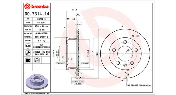 MAGNETI MARELLI Bremseskive 360406032400 Indvendig ventileret- ventilering med dråbeformede blade 276mm 22mm for MERCEDES-BENZ VW