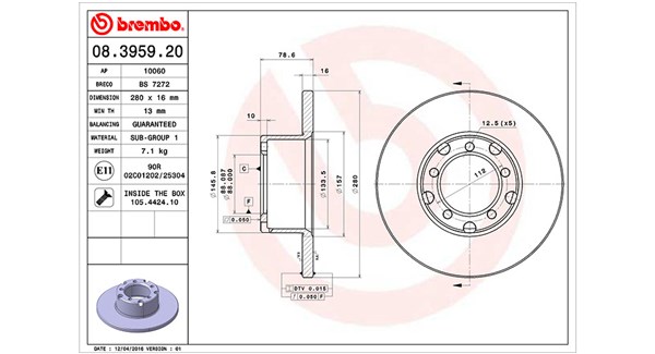 MAGNETI MARELLI Bremseskive 360406031400 280mm 16mm for MERCEDES-BENZ