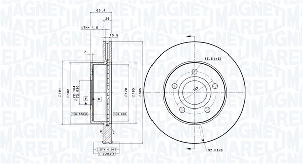 MAGNETI MARELLI Bremseskive 360406029901 ventileret 305mm 26mm for JEEP