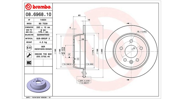 MAGNETI MARELLI Bremseskive 360406032300 fuld 280mm 10mm for MERCEDES-BENZ