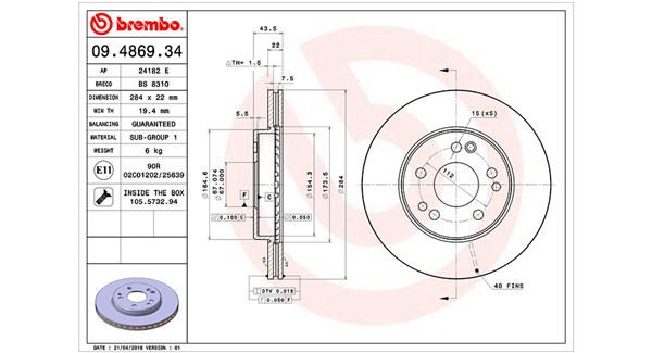 MAGNETI MARELLI Bremseskive 360406031200 284mm 22mm for MERCEDES-BENZ