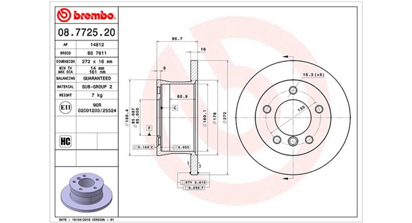 MAGNETI MARELLI Bremseskive 360406033100 fuld 272mm 16mm for AUDI DODGE MERCEDES-BENZ VW